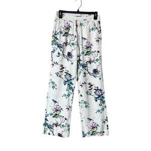 Beau Dawson Linen Wide Leg Pants Small Birds Novelty Beachy Tropical Bohemian